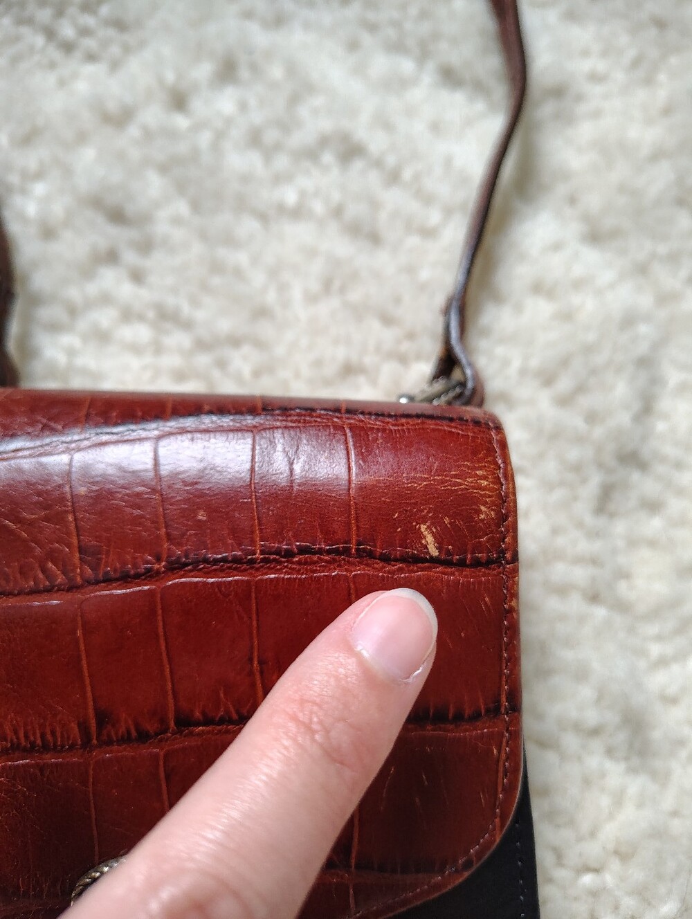 Vintage Brighton Women's Brown Croc-Embossed Crossbody Small Bag - Picture 3 of 16